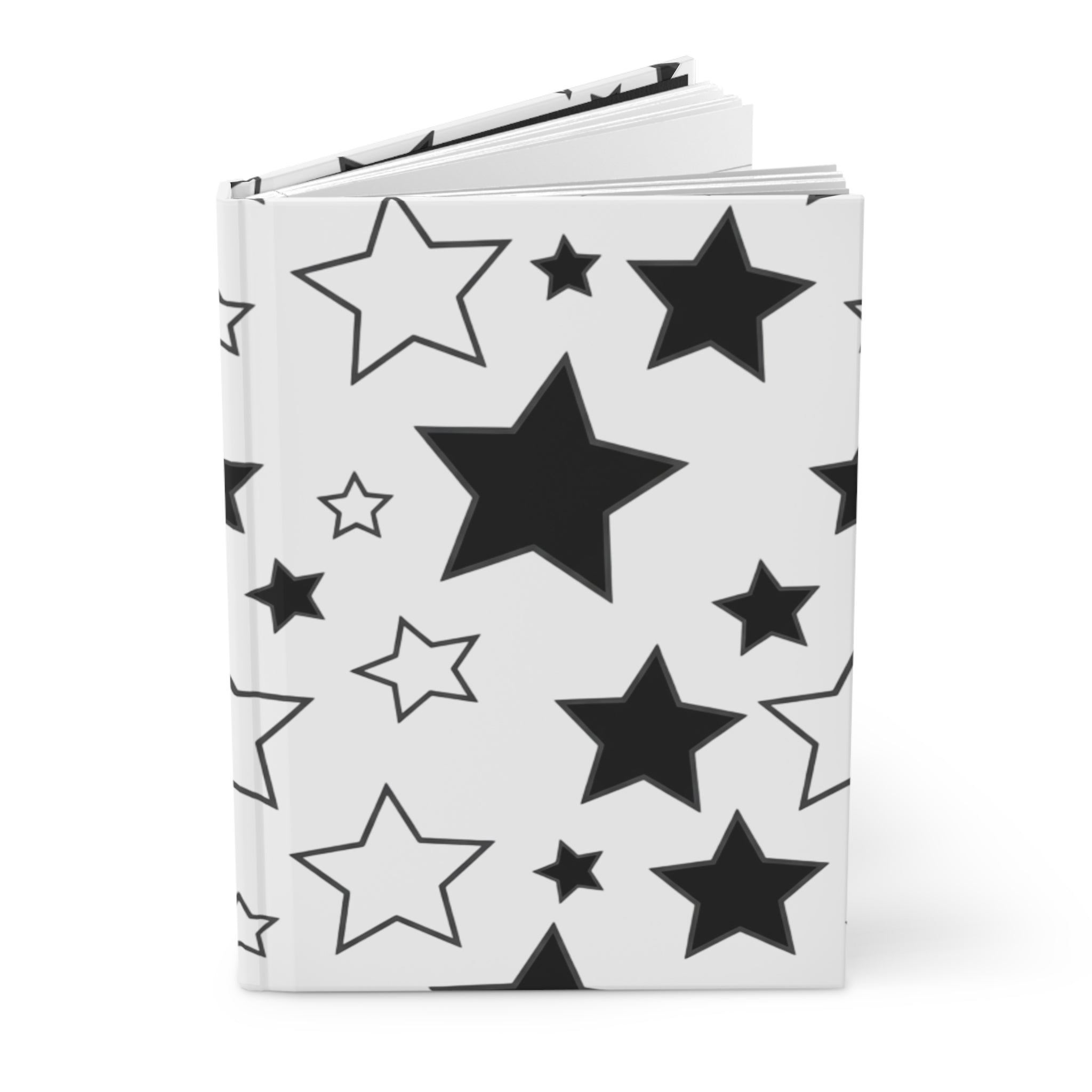 Star Pattern Hardcover Journal — Black & White Doodle Stars Notebook