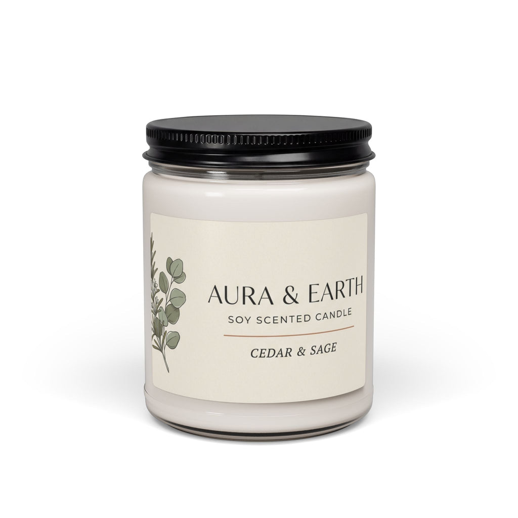 Cedar & Sage Soy Candle — 9oz Scented Jar (Aura & Earth)