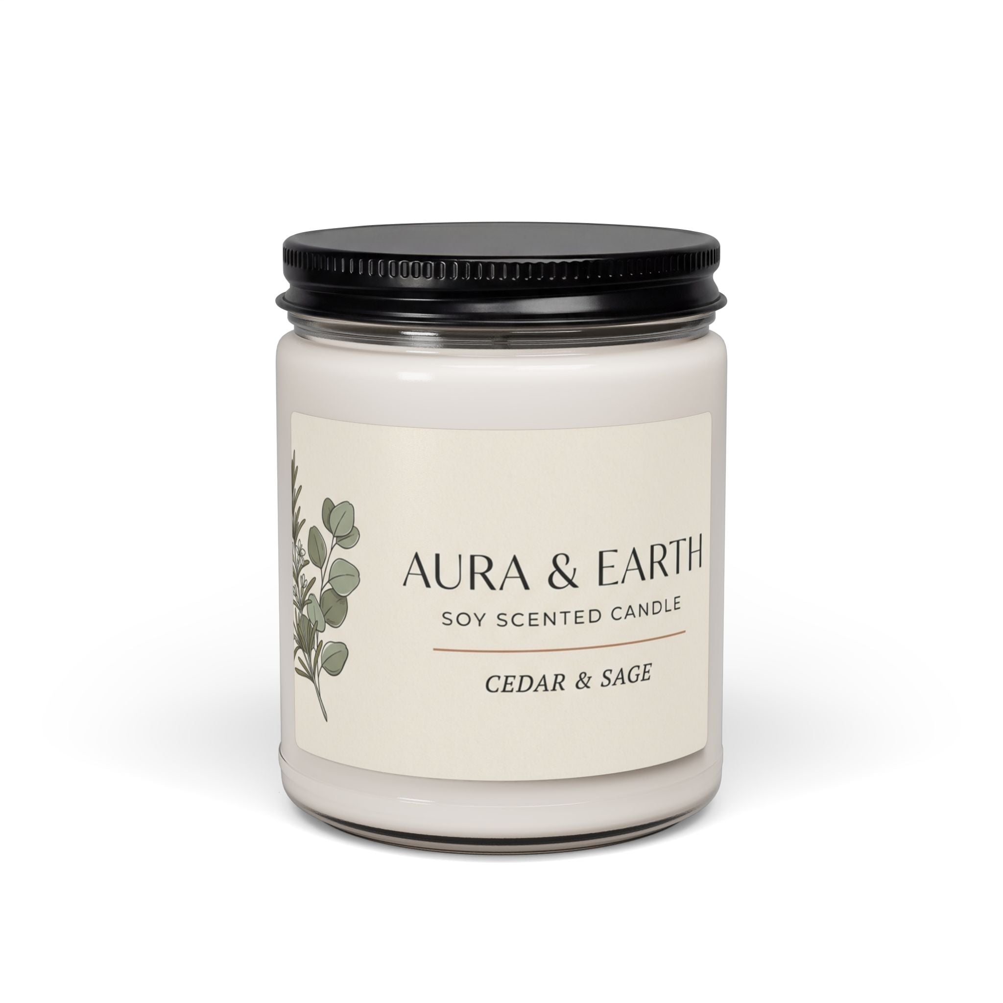 Cedar & Sage Soy Candle — 9oz Scented Jar (Aura & Earth)