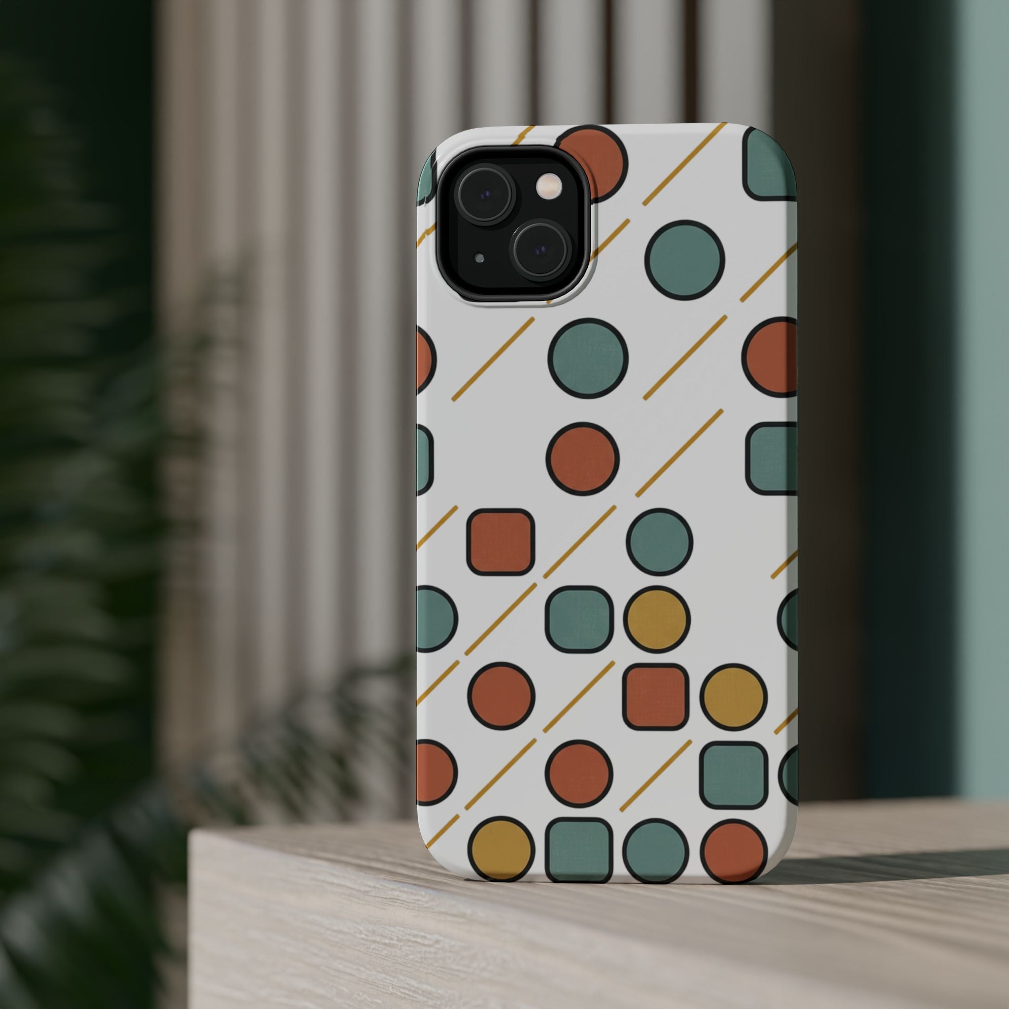 Magnetic Impact-Resistant Phone Case — Retro Geometric Dot & Square Pattern