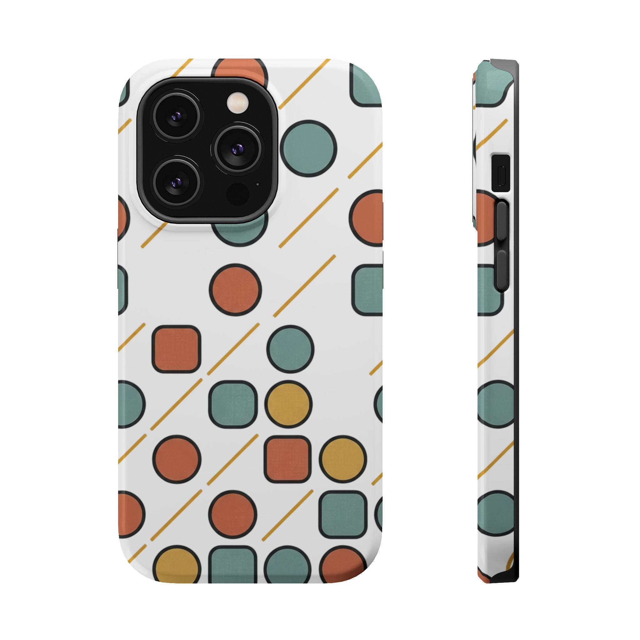 Magnetic Impact-Resistant Phone Case — Retro Geometric Dot & Square Pattern