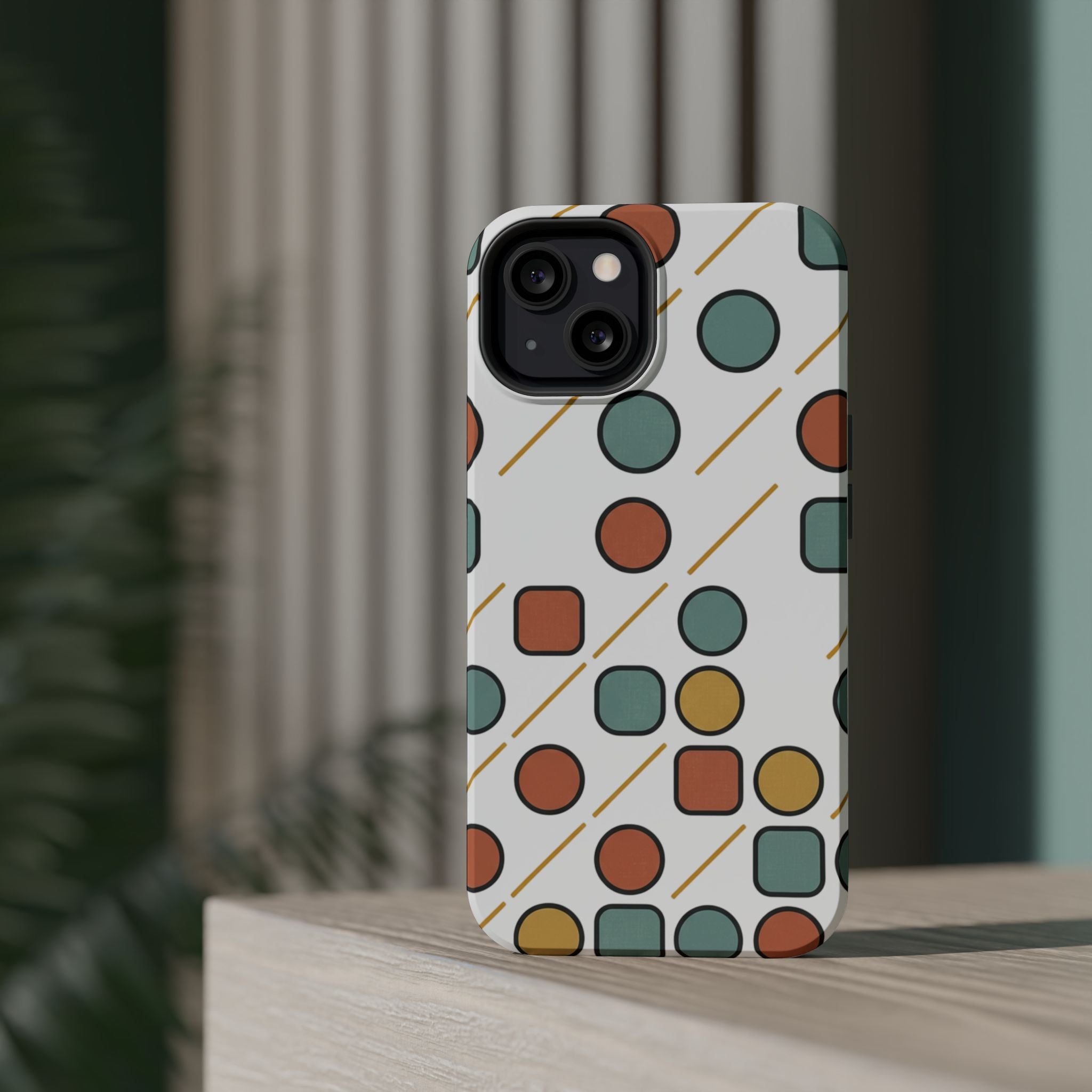 Magnetic Impact-Resistant Phone Case — Retro Geometric Dot & Square Pattern