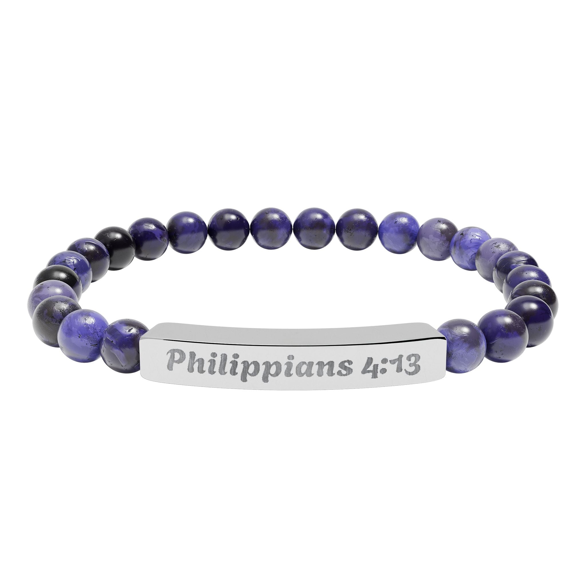 Engraved Philippians 4:13 Natural Stone Stretch Bracelet