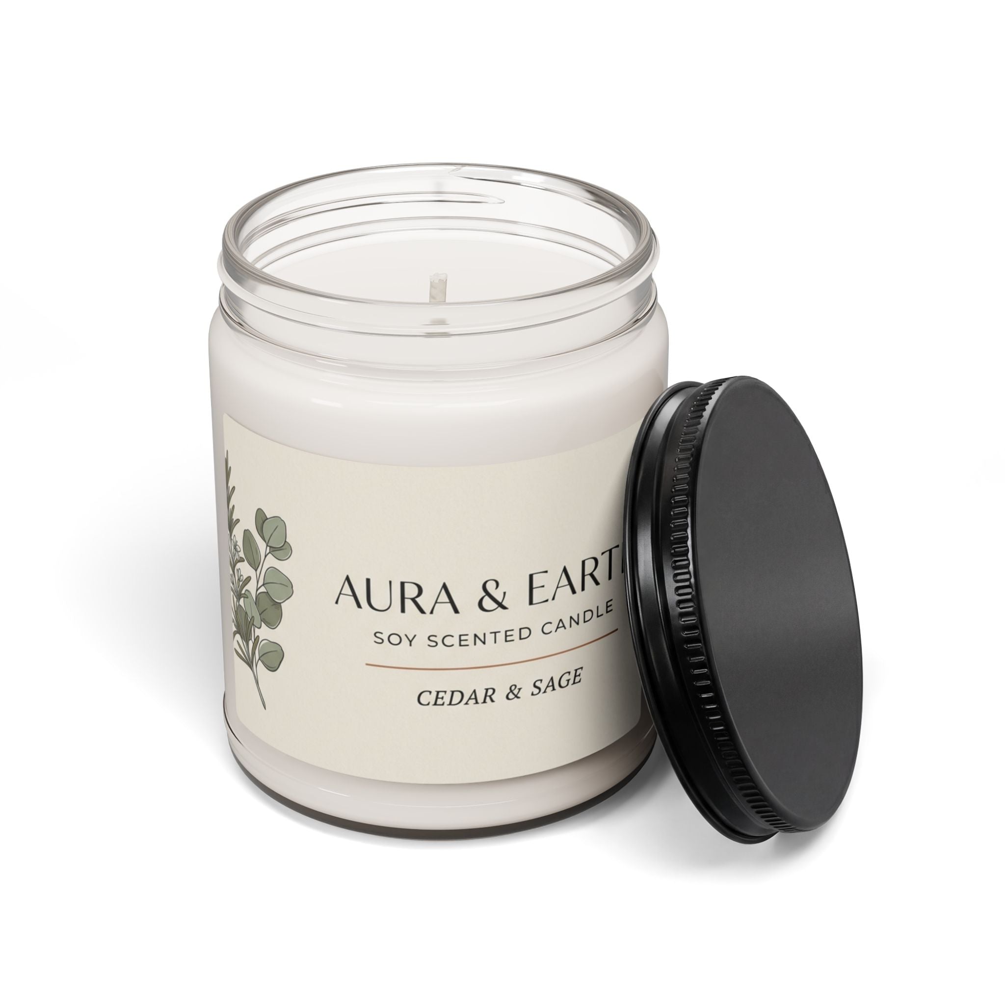 Cedar & Sage Soy Candle — 9oz Scented Jar (Aura & Earth)