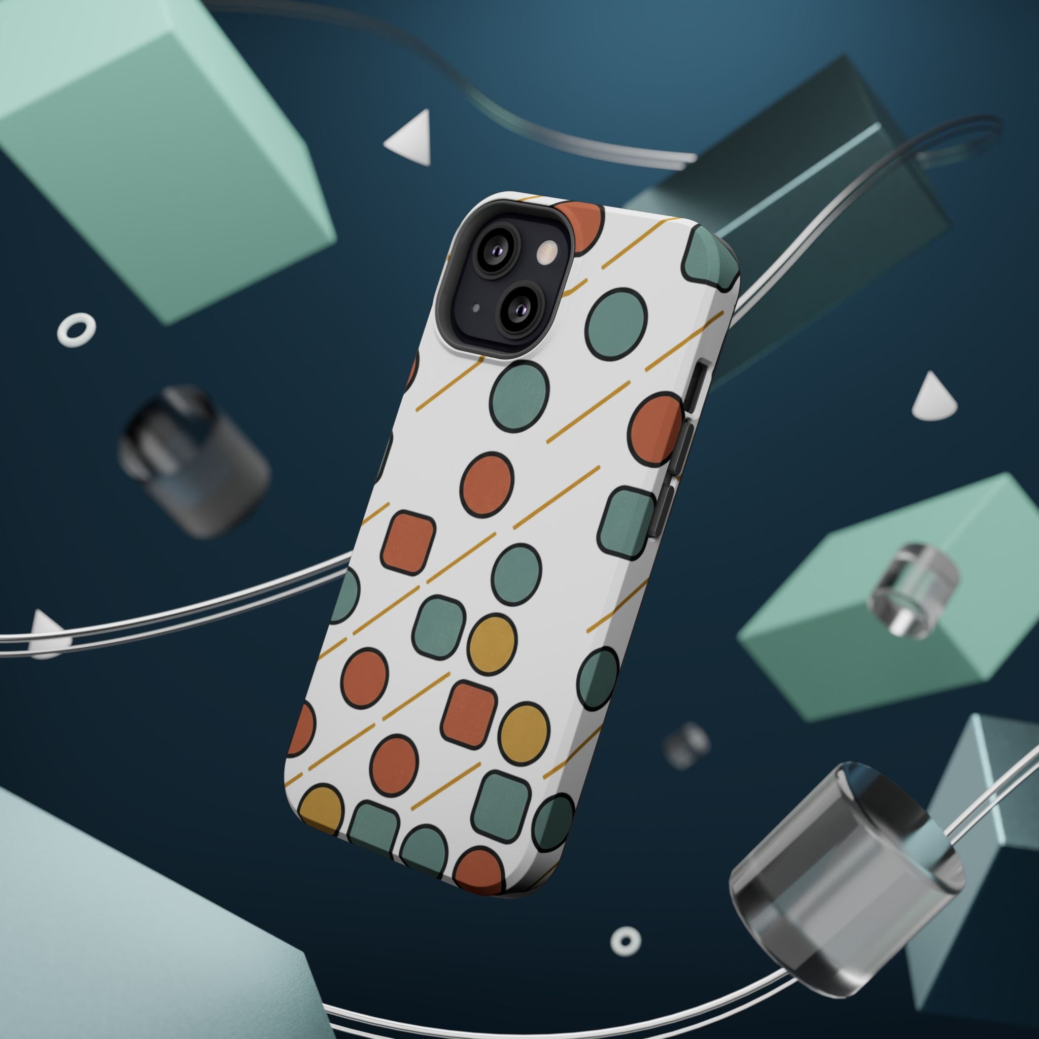 Magnetic Impact-Resistant Phone Case — Retro Geometric Dot & Square Pattern