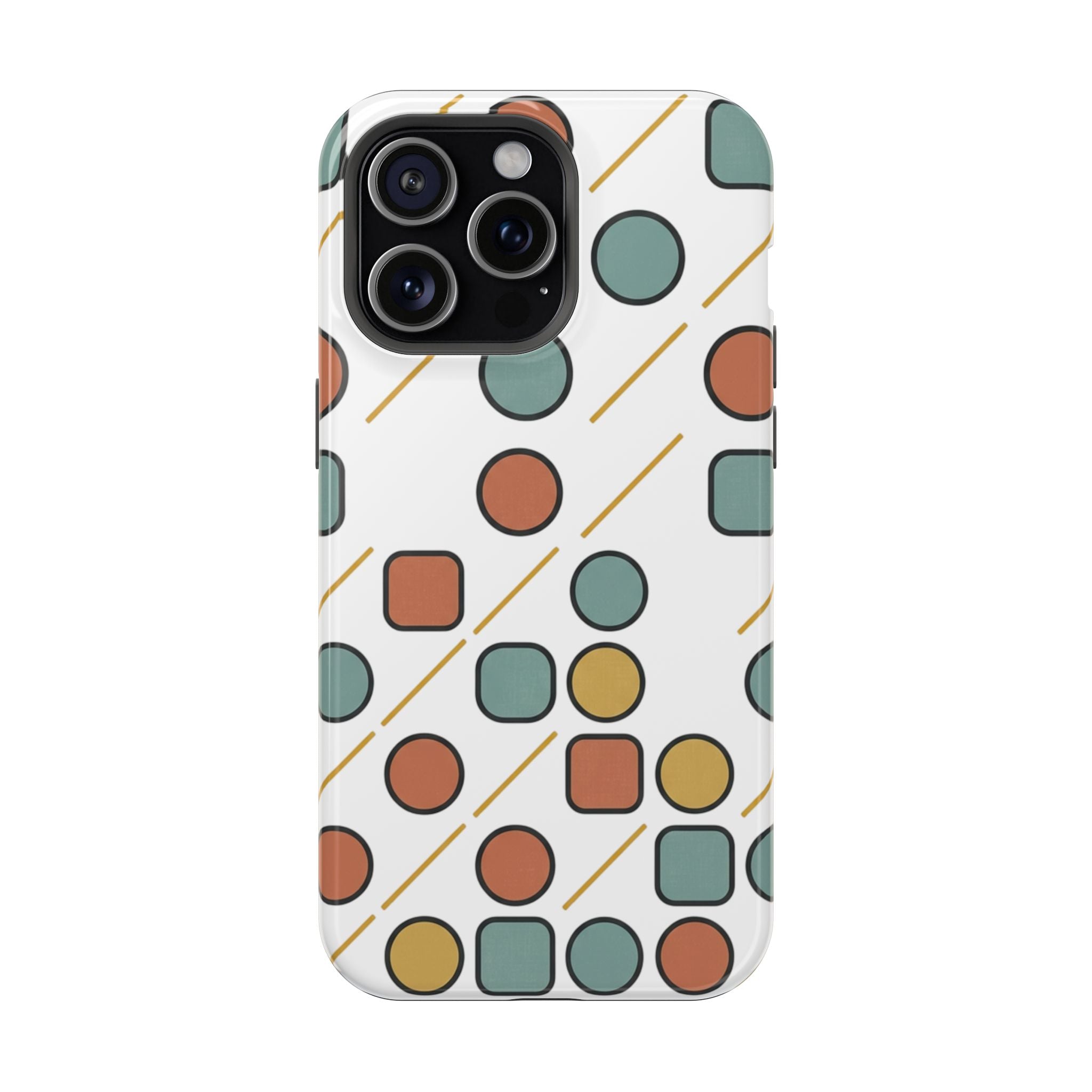 Magnetic Impact-Resistant Phone Case — Retro Geometric Dot & Square Pattern