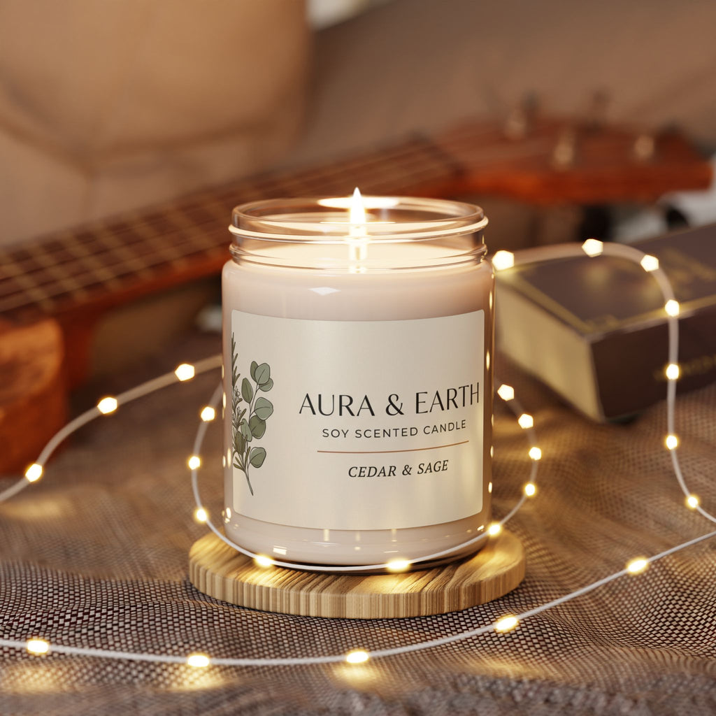 Cedar & Sage Soy Candle — 9oz Scented Jar (Aura & Earth)