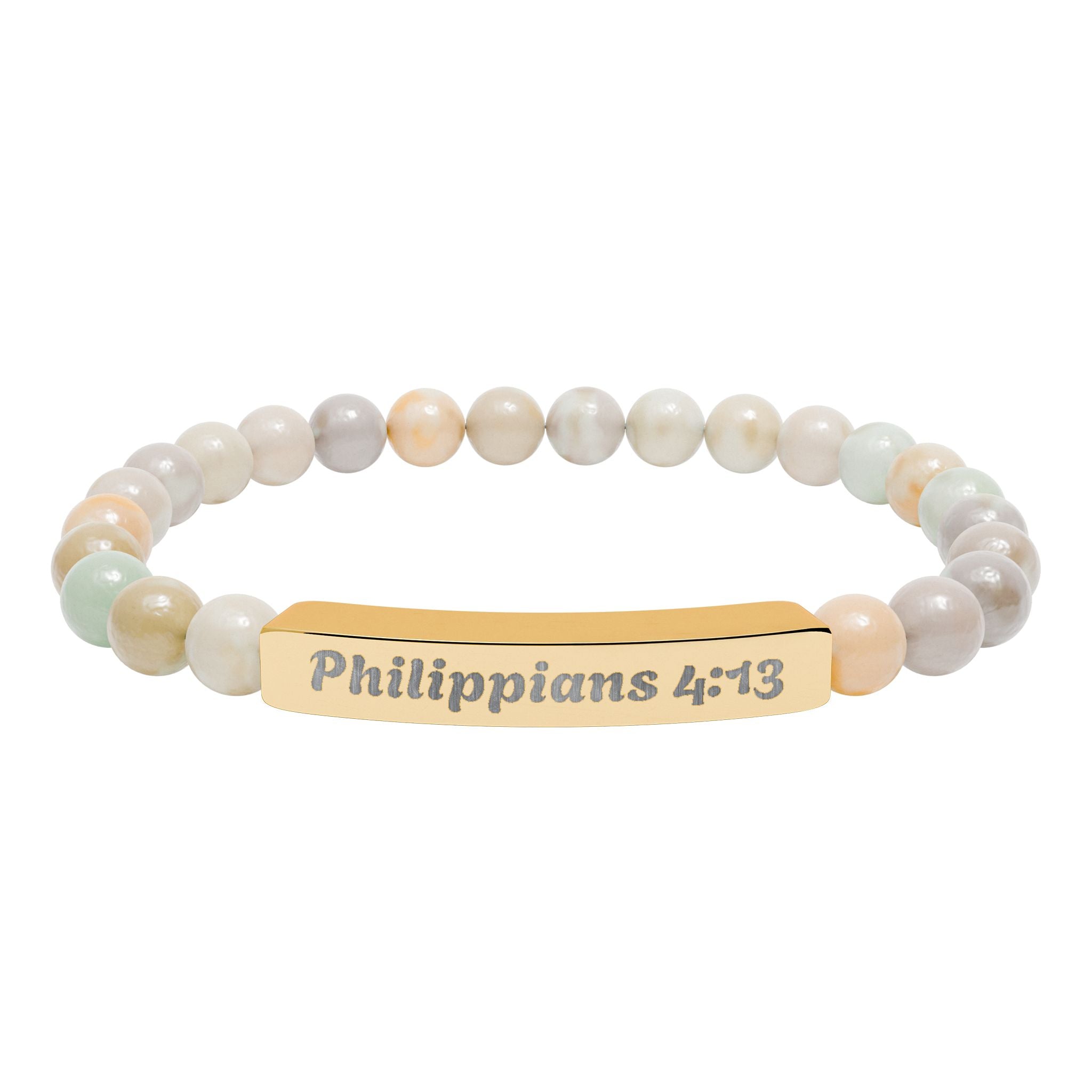 Engraved Philippians 4:13 Natural Stone Stretch Bracelet