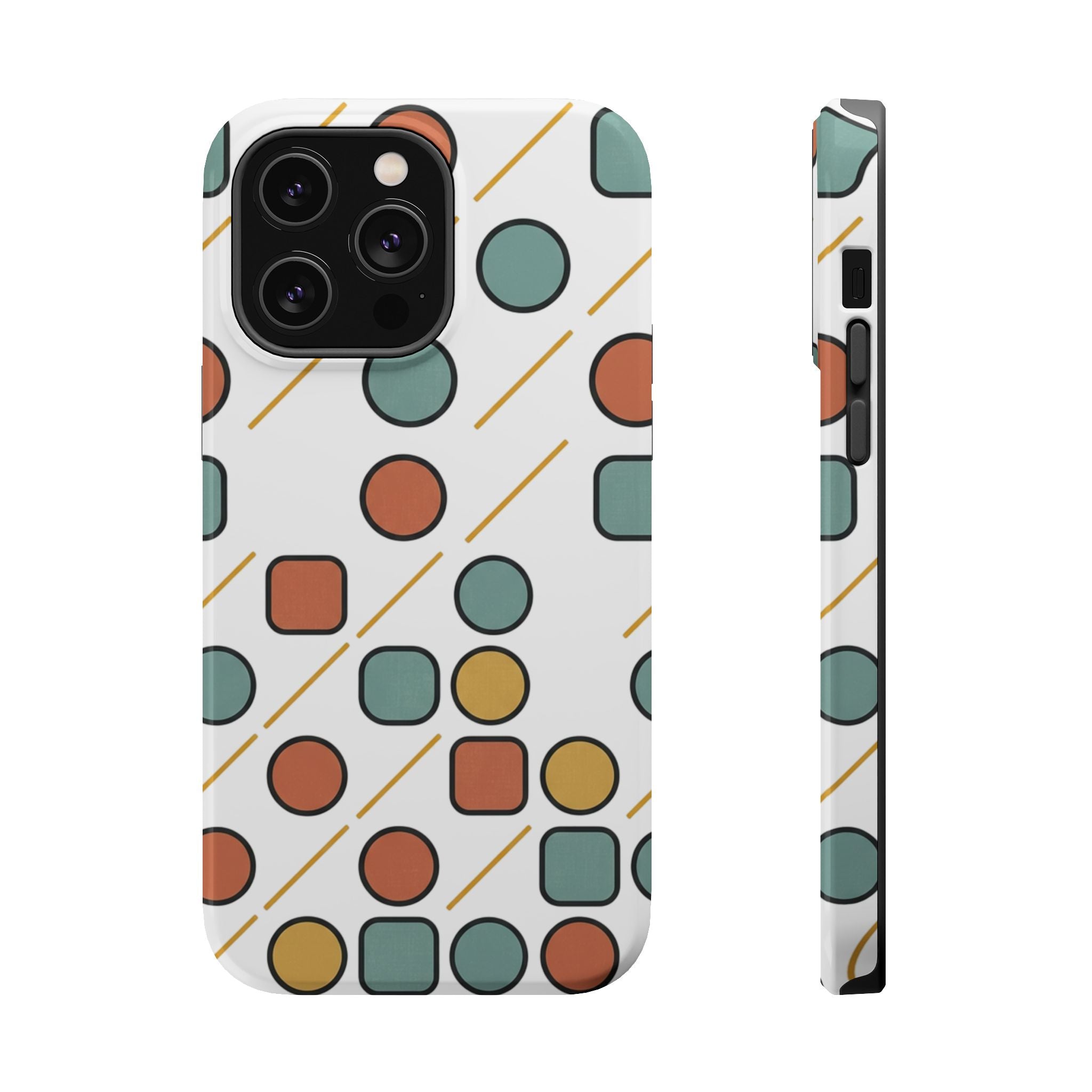 Magnetic Impact-Resistant Phone Case — Retro Geometric Dot & Square Pattern