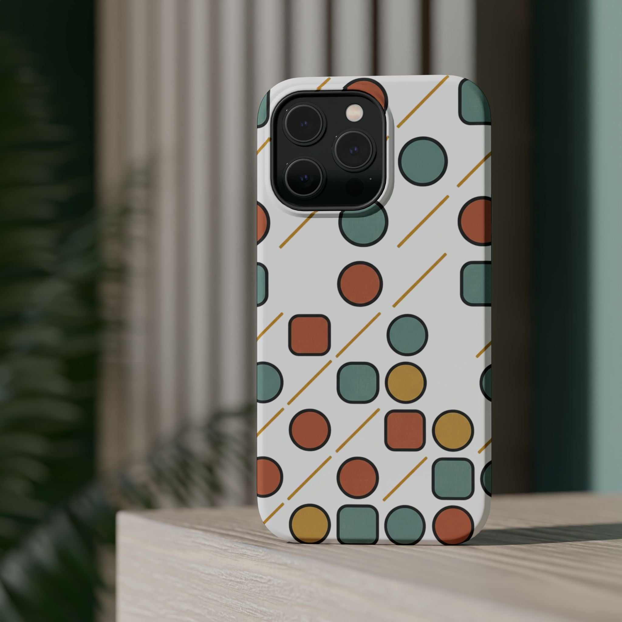 Magnetic Impact-Resistant Phone Case — Retro Geometric Dot & Square Pattern