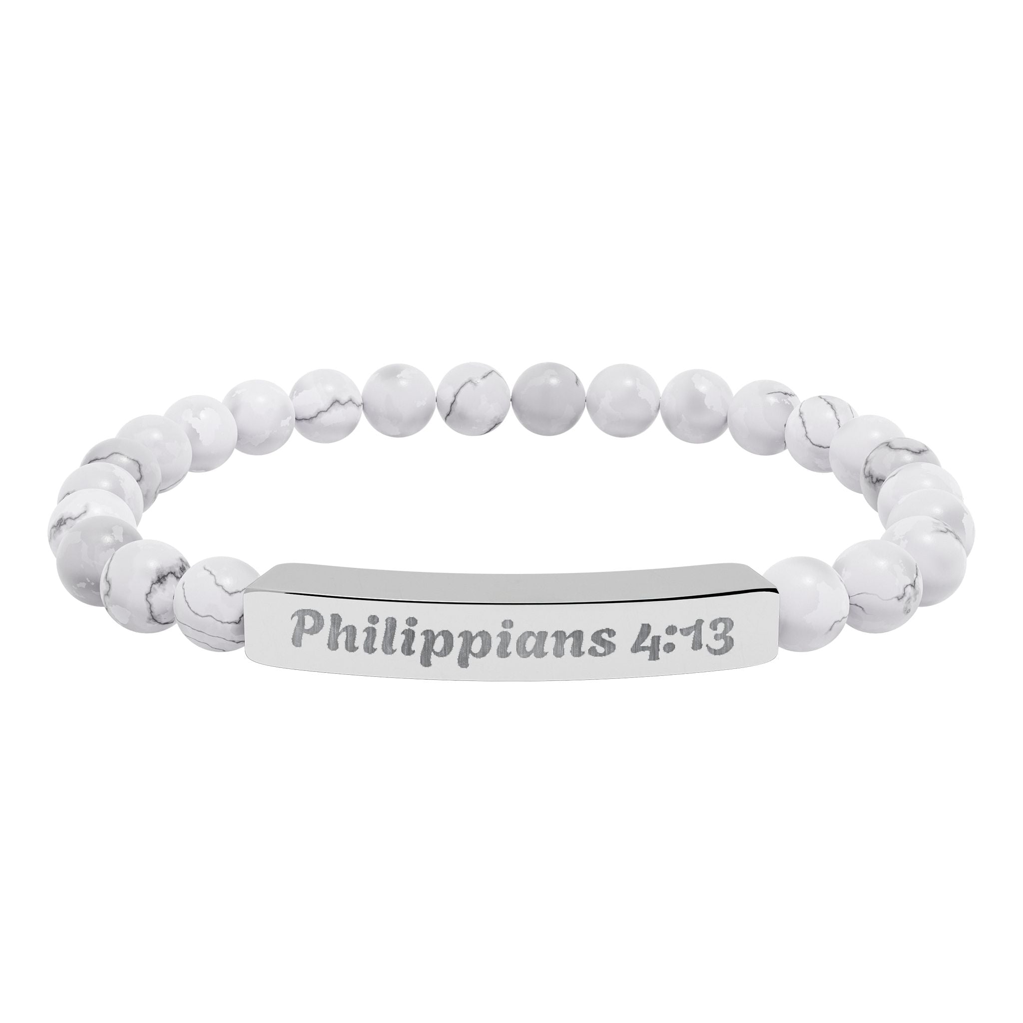 Engraved Philippians 4:13 Natural Stone Stretch Bracelet