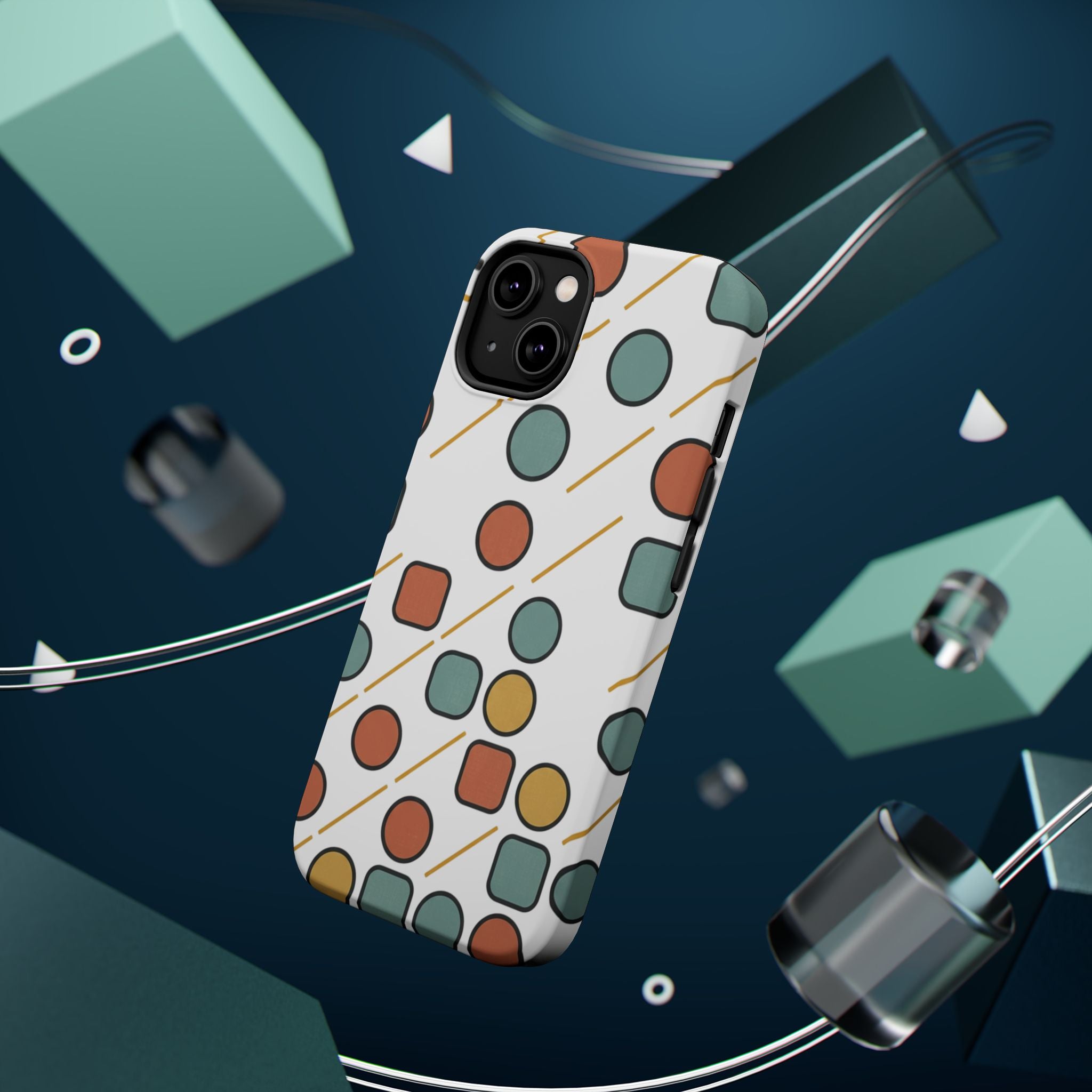 Magnetic Impact-Resistant Phone Case — Retro Geometric Dot & Square Pattern