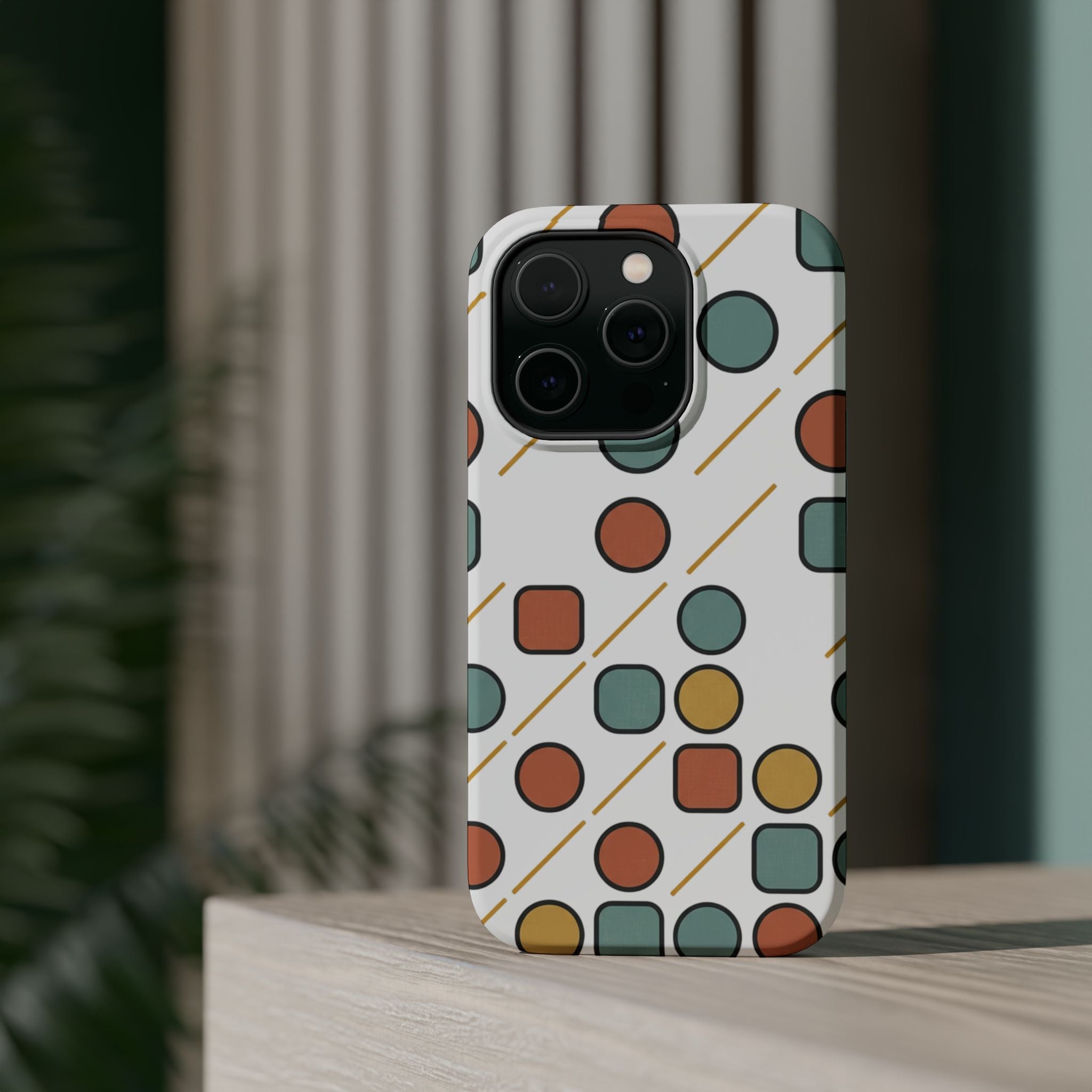Magnetic Impact-Resistant Phone Case — Retro Geometric Dot & Square Pattern