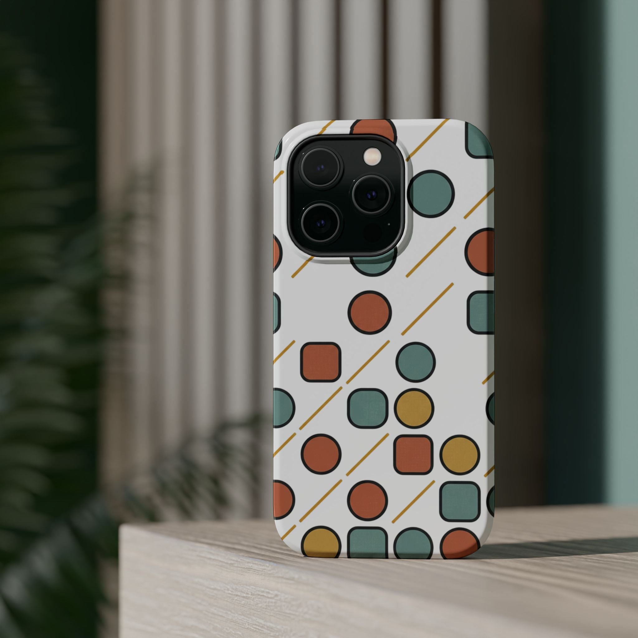 Magnetic Impact-Resistant Phone Case — Retro Geometric Dot & Square Pattern
