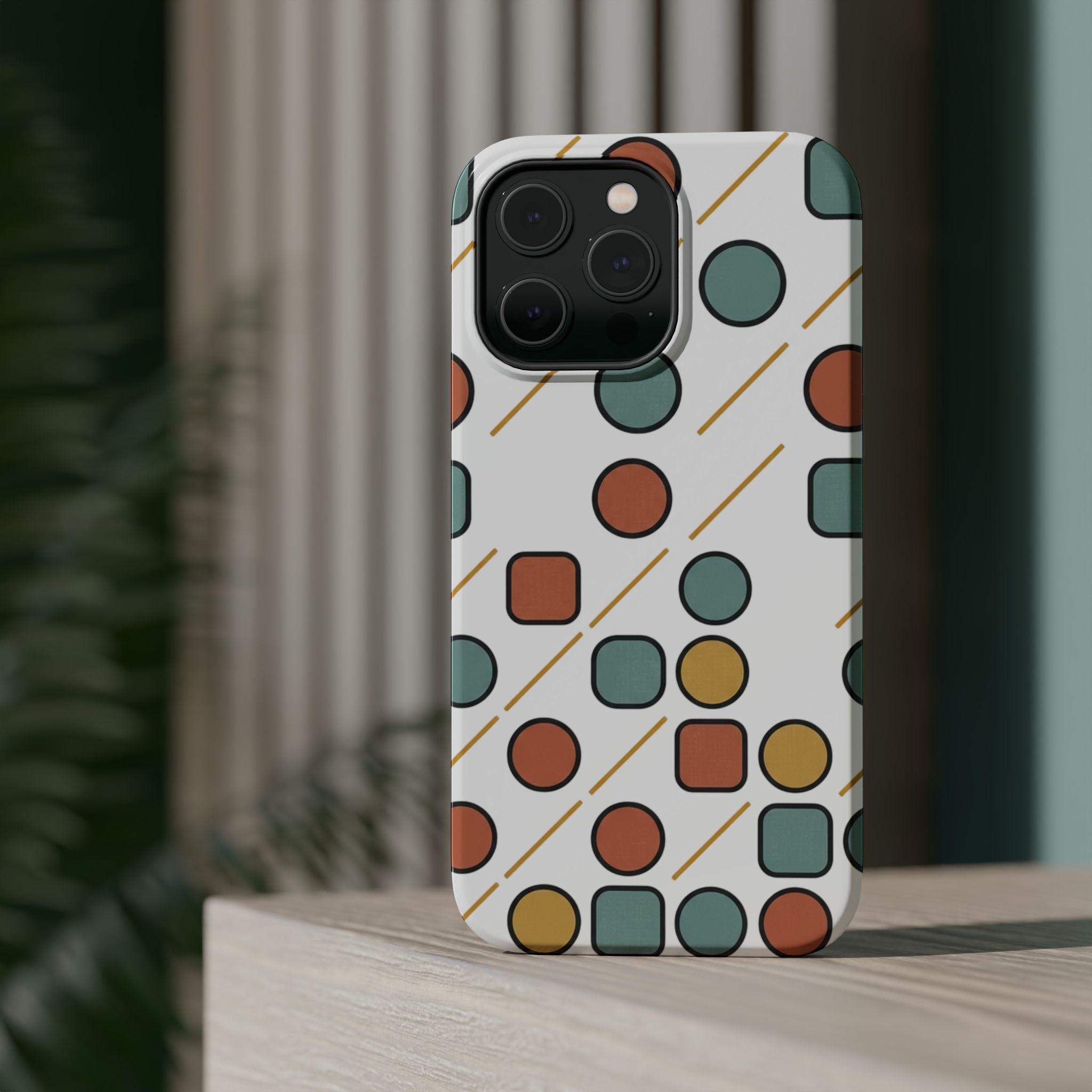 Magnetic Impact-Resistant Phone Case — Retro Geometric Dot & Square Pattern