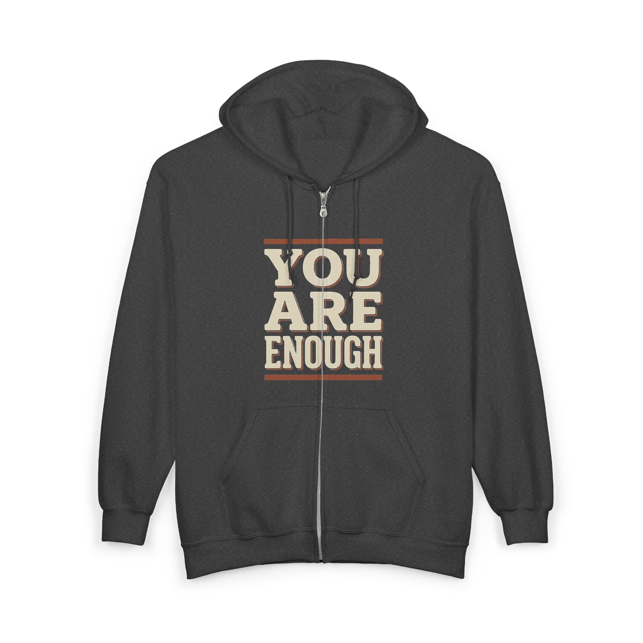 You Are Enough Zip Hoodie — Retro Positive Message Full-Zip Sweatshirt