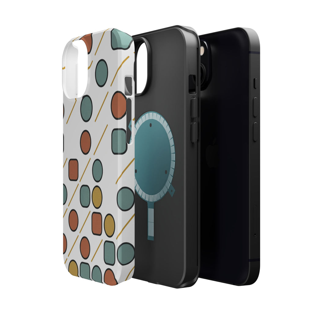 Magnetic Impact-Resistant Phone Case — Retro Geometric Dot & Square Pattern