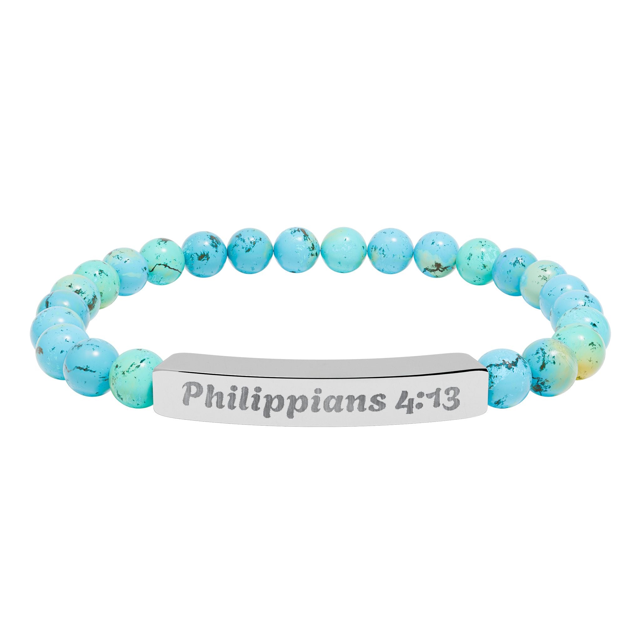 Engraved Philippians 4:13 Natural Stone Stretch Bracelet