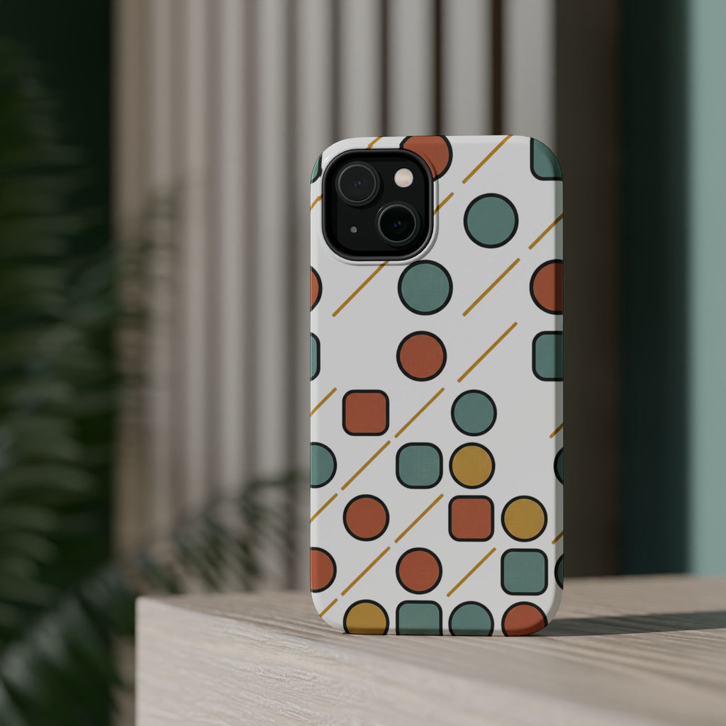 Magnetic Impact-Resistant Phone Case — Retro Geometric Dot & Square Pattern