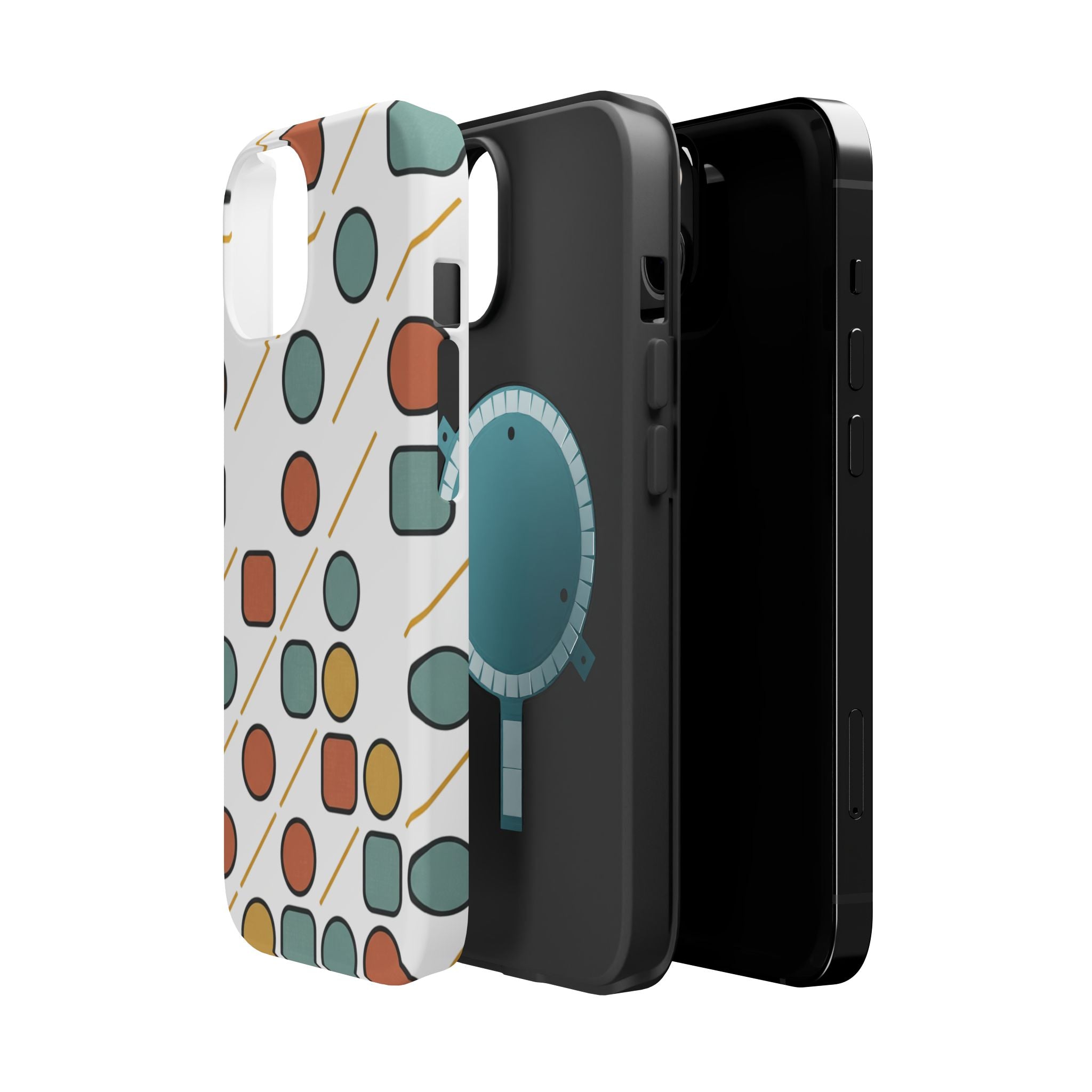 Magnetic Impact-Resistant Phone Case — Retro Geometric Dot & Square Pattern