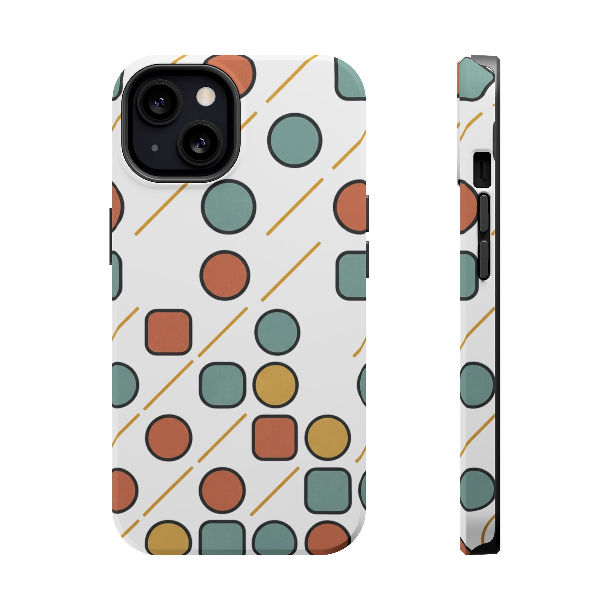 Magnetic Impact-Resistant Phone Case — Retro Geometric Dot & Square Pattern
