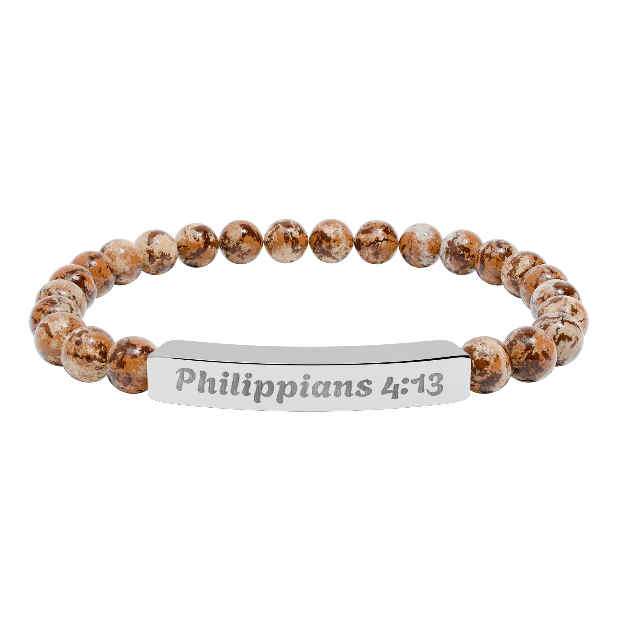 Engraved Philippians 4:13 Natural Stone Stretch Bracelet