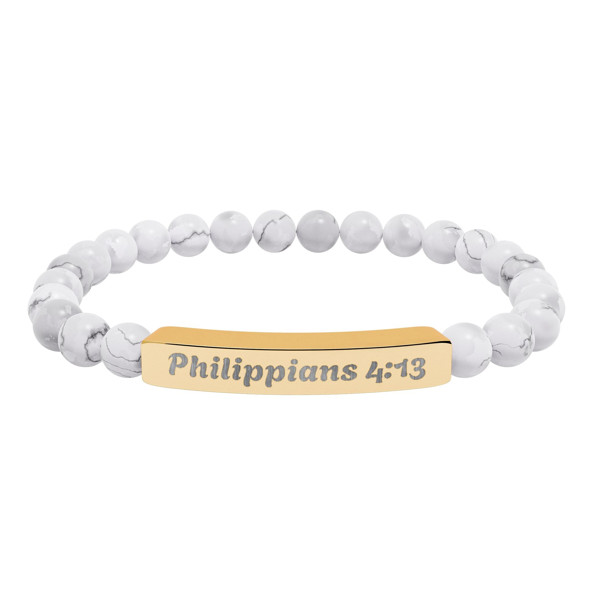 Engraved Philippians 4:13 Natural Stone Stretch Bracelet