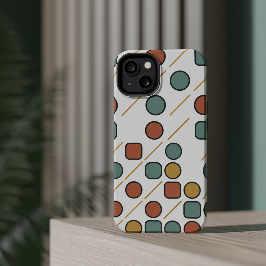 Magnetic Impact-Resistant Phone Case — Retro Geometric Dot & Square Pattern