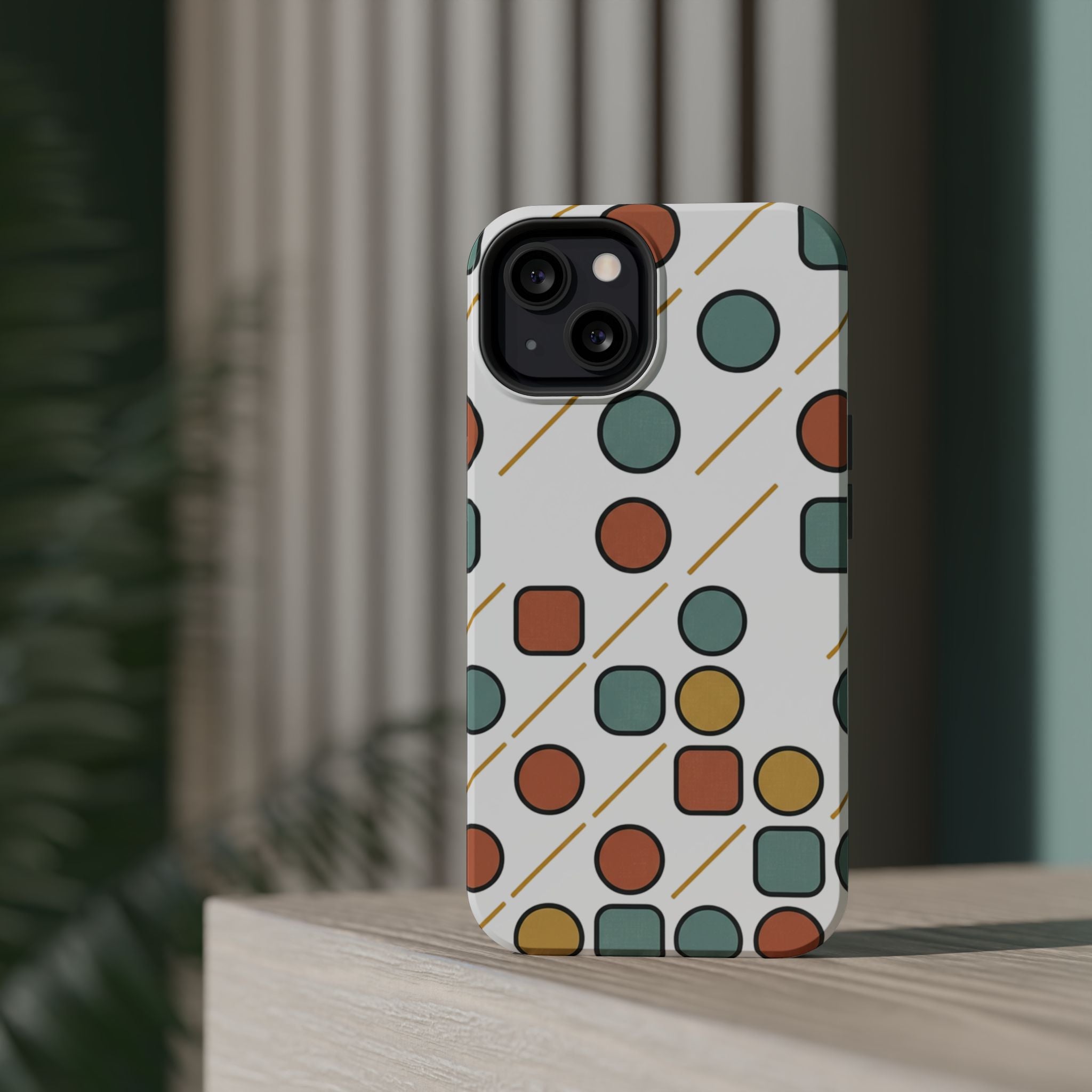 Magnetic Impact-Resistant Phone Case — Retro Geometric Dot & Square Pattern
