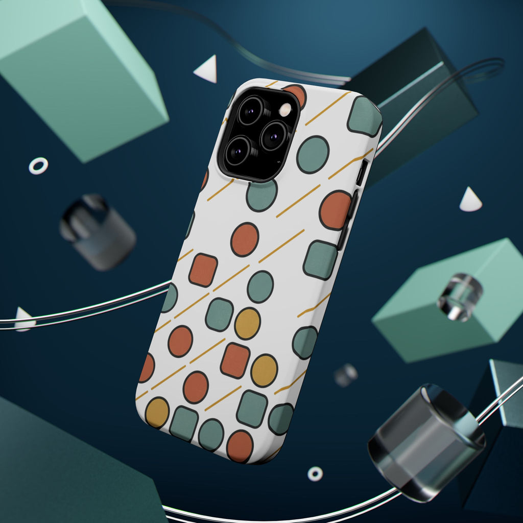 Magnetic Impact-Resistant Phone Case — Retro Geometric Dot & Square Pattern
