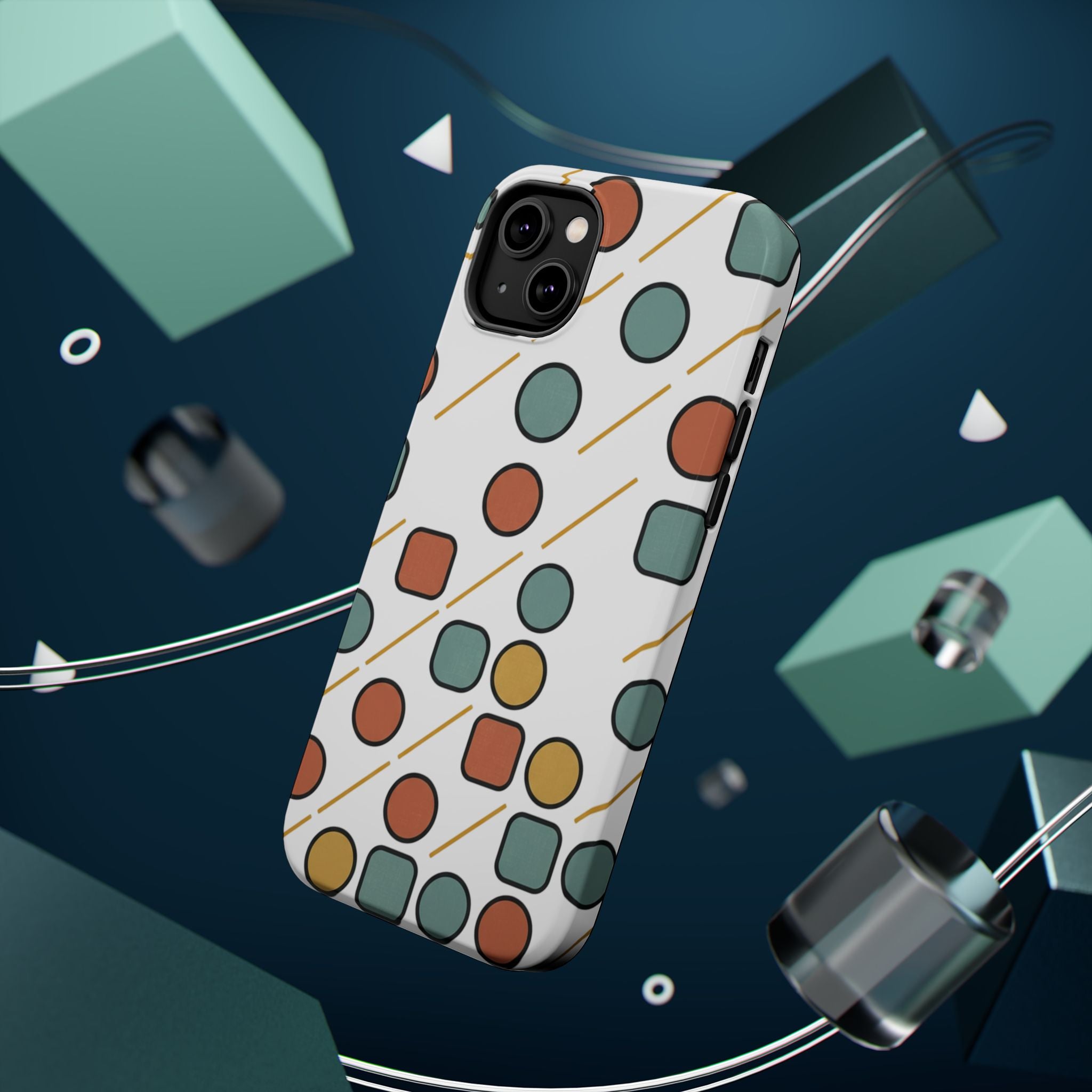 Magnetic Impact-Resistant Phone Case — Retro Geometric Dot & Square Pattern