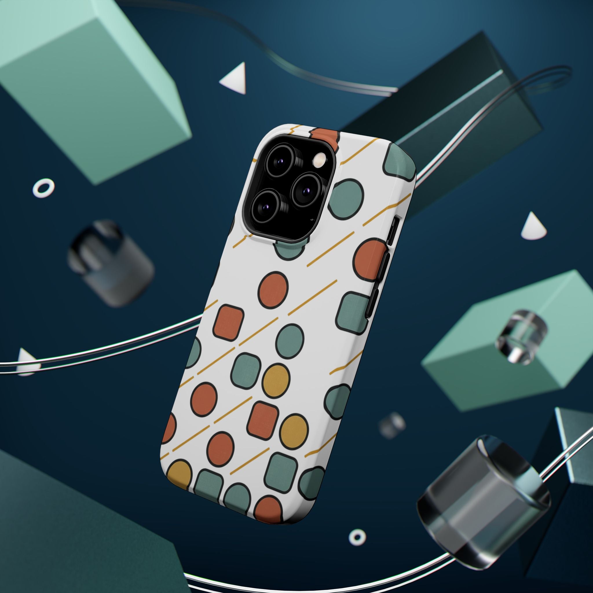 Magnetic Impact-Resistant Phone Case — Retro Geometric Dot & Square Pattern