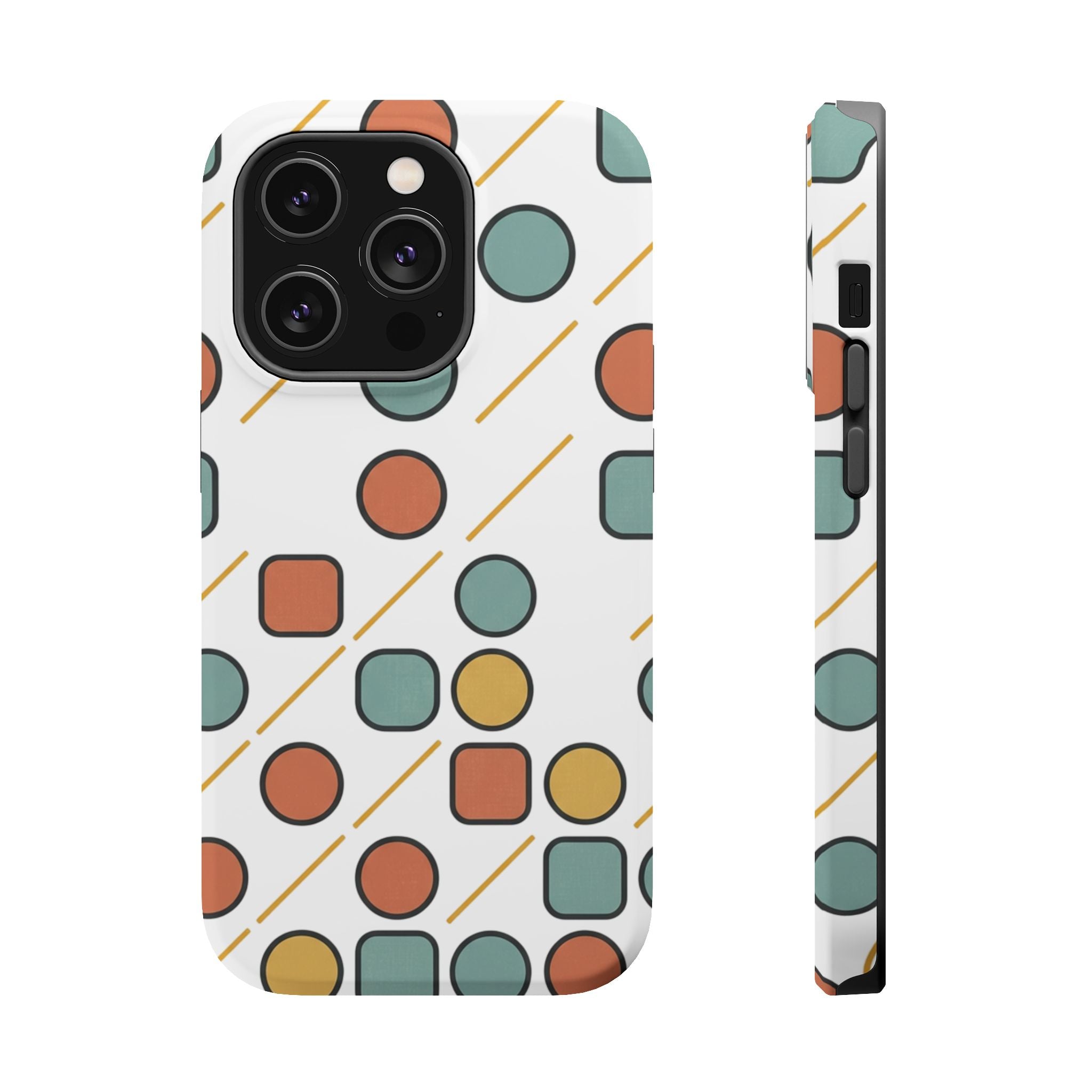 Magnetic Impact-Resistant Phone Case — Retro Geometric Dot & Square Pattern