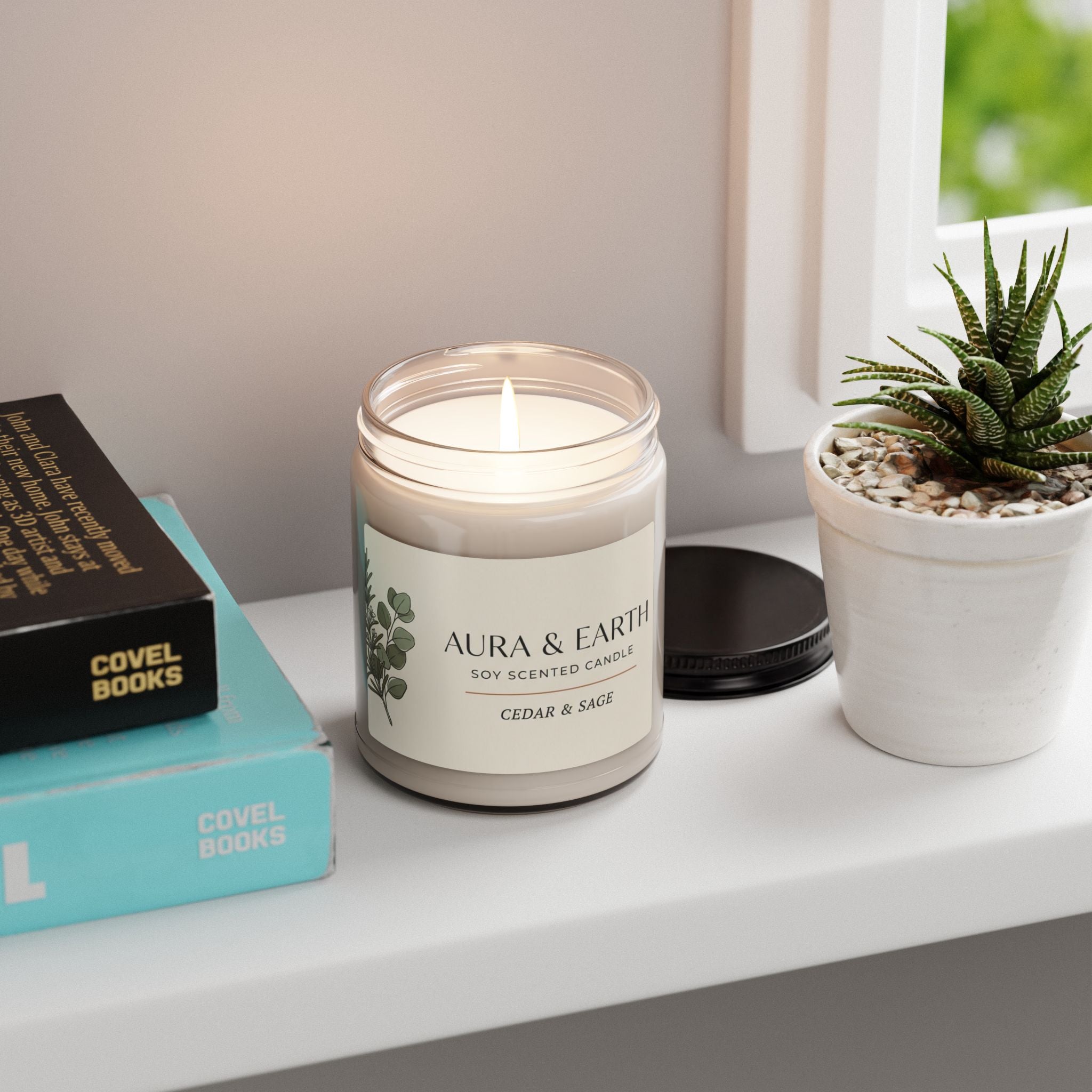Cedar & Sage Soy Candle — 9oz Scented Jar (Aura & Earth)