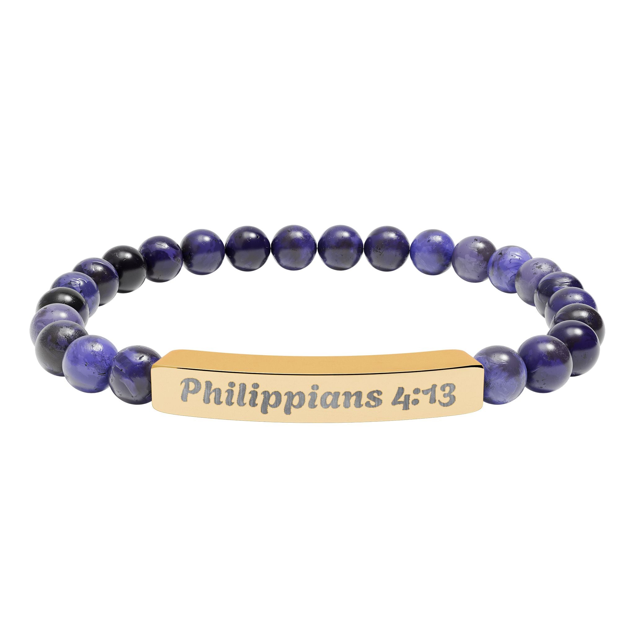 Engraved Philippians 4:13 Natural Stone Stretch Bracelet
