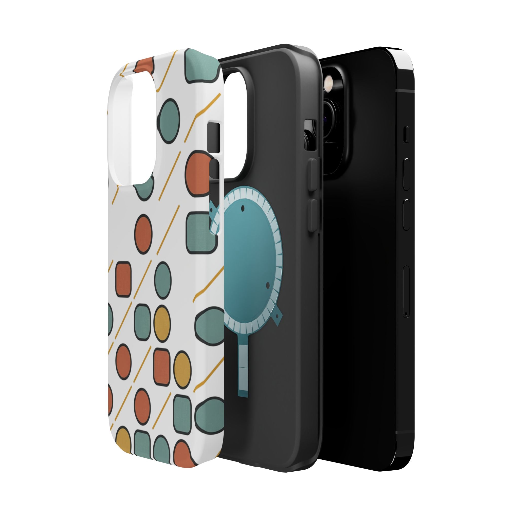 Magnetic Impact-Resistant Phone Case — Retro Geometric Dot & Square Pattern