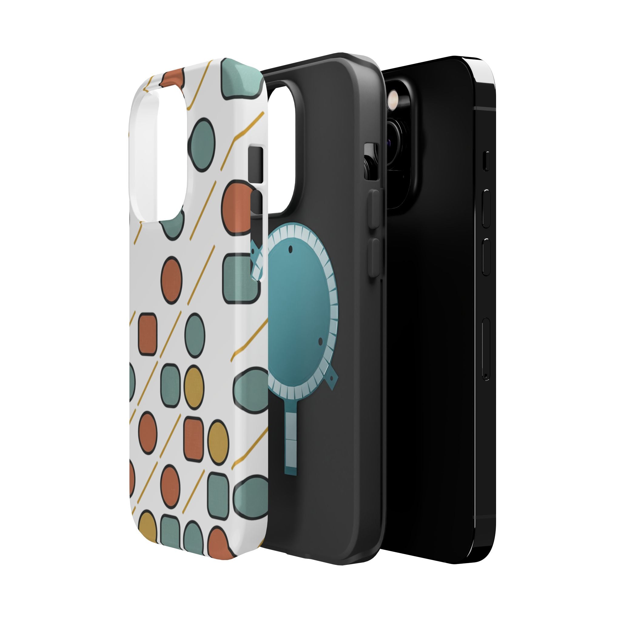Magnetic Impact-Resistant Phone Case — Retro Geometric Dot & Square Pattern