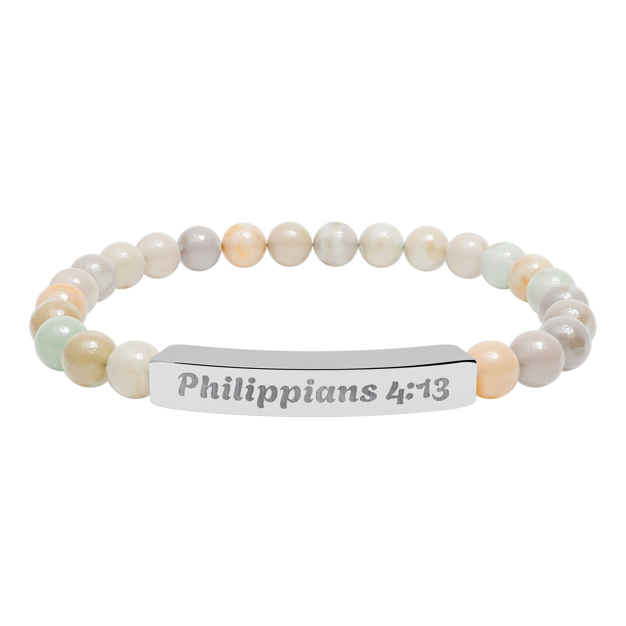 Engraved Philippians 4:13 Natural Stone Stretch Bracelet