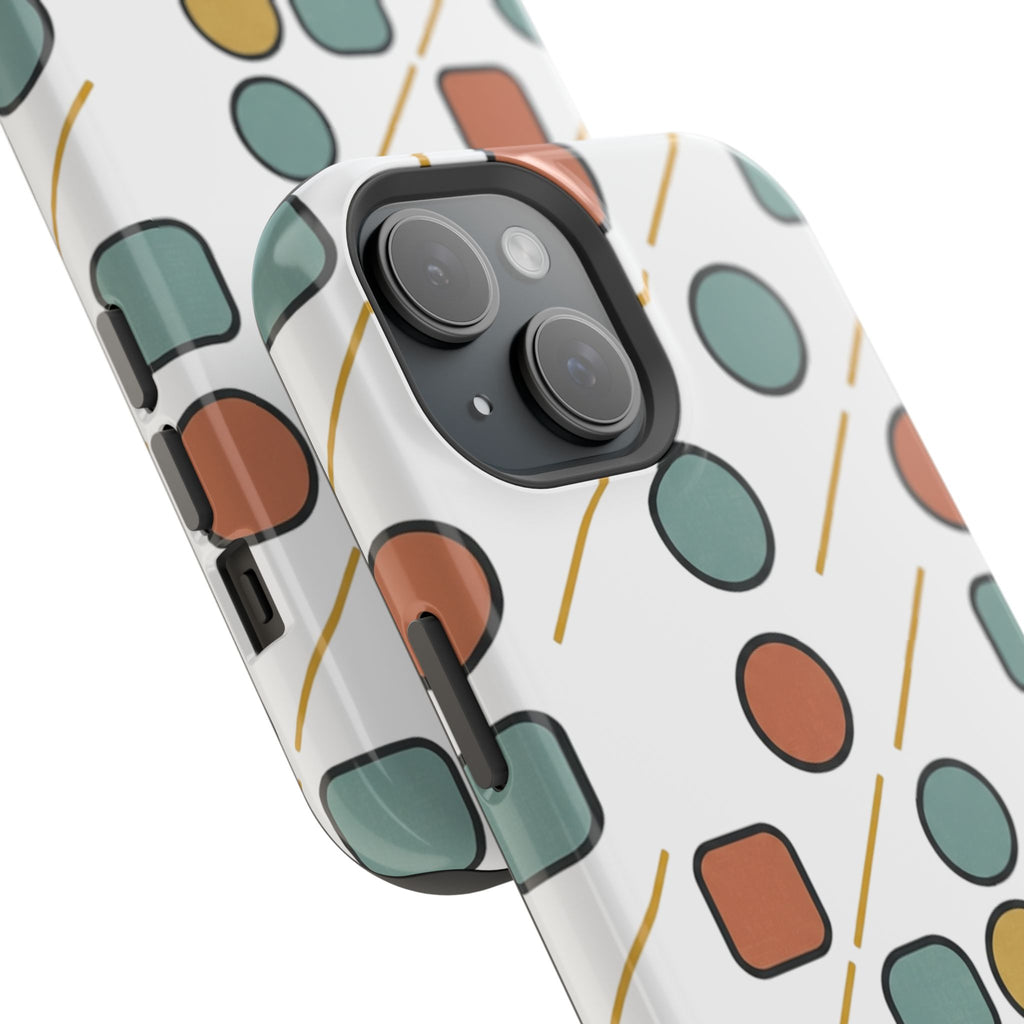 Magnetic Impact-Resistant Phone Case — Retro Geometric Dot & Square Pattern